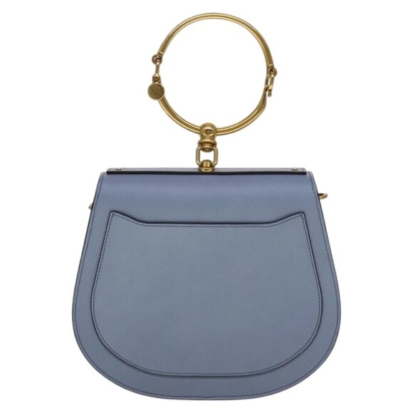 Chloe Nile Hand Bag Leather 2way Light Blue Gold Auth 111358V - Picture 7 of 16